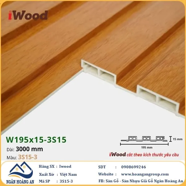  Lam 3 Sóng Nhựa Giả Gỗ Ốp Tường Ốp Trần Iwood 3S15-3